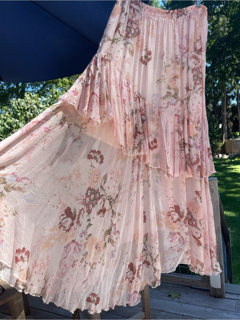 Sundance Peach Floral High-Low Tiered Skirt